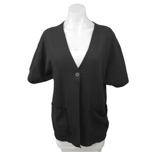 Oak + Fort Black V-neck One Button Pockets Short Sleeve Cardigan Sweater Top XS